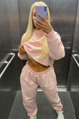 Pink Cropped Oversized Hoodie and Joggers Co-ord - Karenza