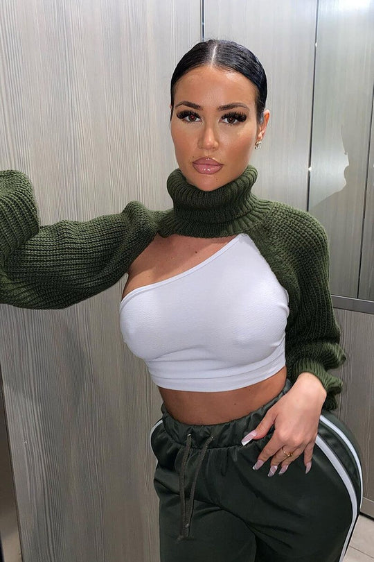 Khaki Extreme Cut Out High Neck Jumper - Nihara