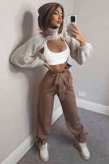Camel Contrast Stitch Ankle Tie Trousers - Neyla