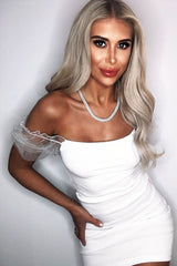 White Organza Puff Sleeve Mini Dress - Dalena