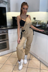 Nude Woven Leather Eyelet Detail Cuffed Dungarees - Sigrid