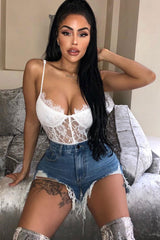 White Lace Flower Bodysuit - Faylen