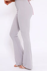 Grey Ribbed Kick Flare Trousers - Chlo