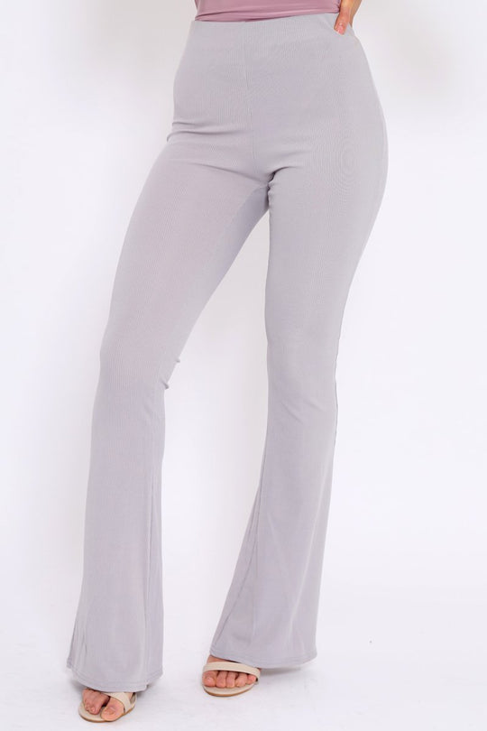 Grey Ribbed Kick Flare Trousers - Chlo