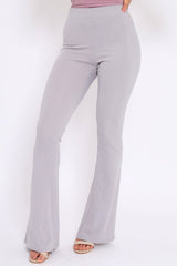 Grey Ribbed Kick Flare Trousers - Chlo