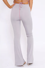Grey Ribbed Kick Flare Trousers - Chlo