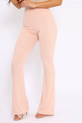 Nude Ribbed Kick Flare Trousers - Chlo