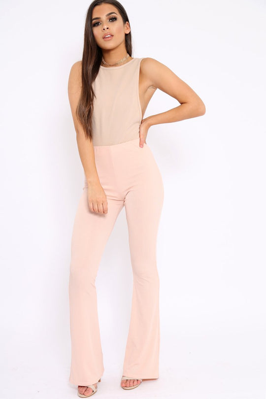 Nude Ribbed Kick Flare Trousers - Chlo