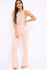 Nude Ribbed Kick Flare Trousers - Chlo