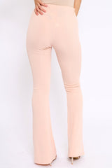 Nude Ribbed Kick Flare Trousers - Chlo