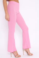 Pink Ribbed Kick Flare Trousers - Chlo