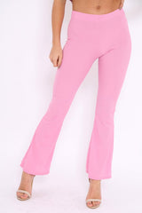 Pink Ribbed Kick Flare Trousers - Chlo