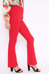 Red Ribbed Kick Flare Trousers - Chlo