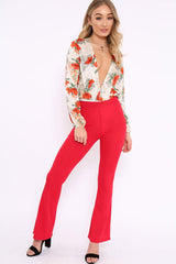 Red Ribbed Kick Flare Trousers - Chlo