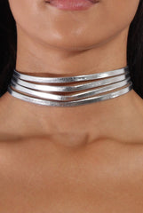 Silver Metallic Strappy Choker - Amalia