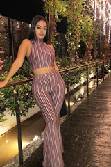 Wine And Black Striped Crop And Trousers Co-Ord - Chrisley