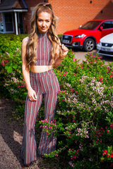 Wine And Black Striped Crop And Trousers Co-Ord - Chrisley
