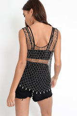 Black Beaded Net Drop vest - Christelle
