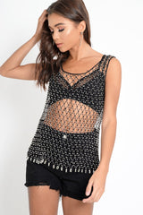Black Beaded Net Drop vest - Christelle