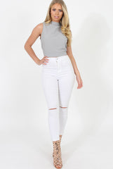 Grey Highneck Open Back Crop Top - Christina