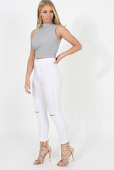 Grey Highneck Open Back Crop Top - Christina