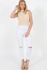 Nude Highneck Open Back Crop Top - Christina