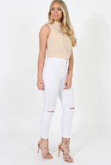 Nude Highneck Open Back Crop Top - Christina
