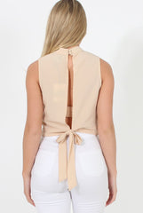 Nude Highneck Open Back Crop Top - Christina