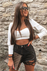 White Cropped Bustier Crop Top - Mara