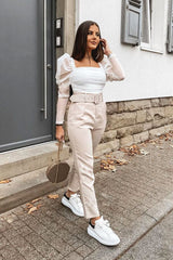 White Ruched Body Mesh Sleeve Bodysuit - Amylee