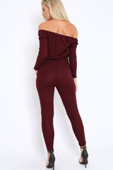 Wine Ribbed Rip Knee Jumpsuit - Chyna