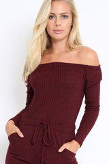 Wine Ribbed Rip Knee Jumpsuit - Chyna