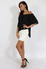 Black Bardot Split Back Dipped Hem Top - Cici