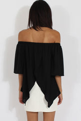 Black Bardot Split Back Dipped Hem Top - Cici