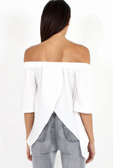 White Bardot Split Back Dipped Hem Top - Cici