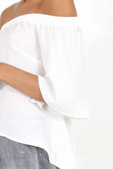 White Bardot Split Back Dipped Hem Top - Cici