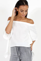 White Bardot Split Back Dipped Hem Top - Cici