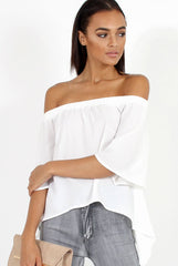 White Bardot Split Back Dipped Hem Top - Cici