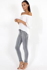 White Bardot Split Back Dipped Hem Top - Cici