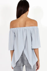 Grey Bardot Split Back Dipped Hem Top - Cici