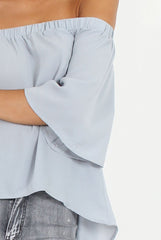 Grey Bardot Split Back Dipped Hem Top - Cici