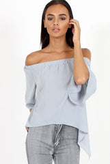 Grey Bardot Split Back Dipped Hem Top - Cici