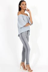 Grey Bardot Split Back Dipped Hem Top - Cici