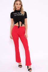 Black Slogan Tie Front Tshirt - Cicilia