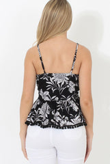 Black Floral Print Top - Cindie