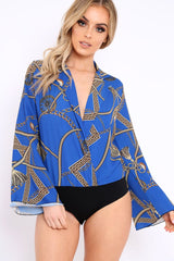 Blue Rope Print Plunge Bodysuit - Jani