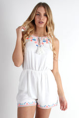 Cindy White Floral Detail Playsuit