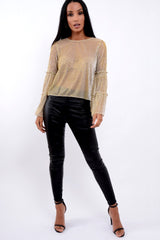 Gold Metallic Frill Detail Flare Sleeve Top - Cindy