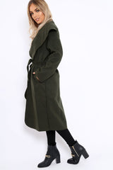 Khaki Long Length Waterfall Belted Coat - Cindy