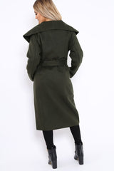Khaki Long Length Waterfall Belted Coat - Cindy